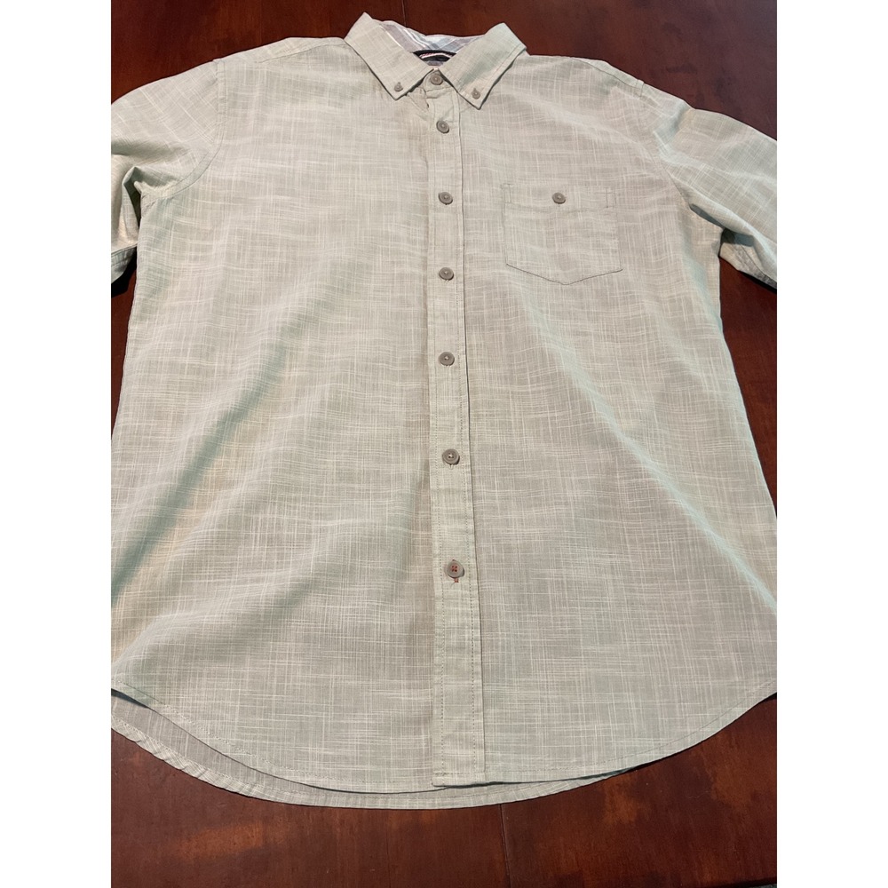 Weatherproof Vintage Mens Medium Green Slub Cotton Button Down Shirt Long Sleeve